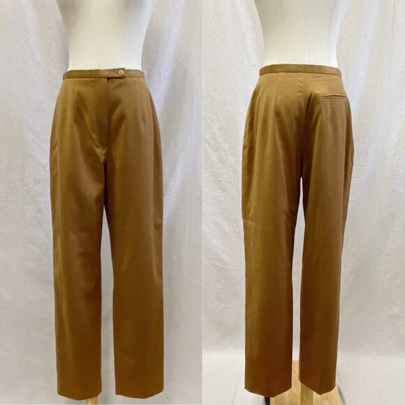 Vintage Harvé Bernard brown wool pleat lined trousers size 8 - Picture 1 of 12